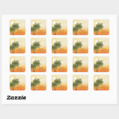 Orange Summer Sunset Palm Trees Birthday Thank You Quadratischer Aufkleber (Blatt)
