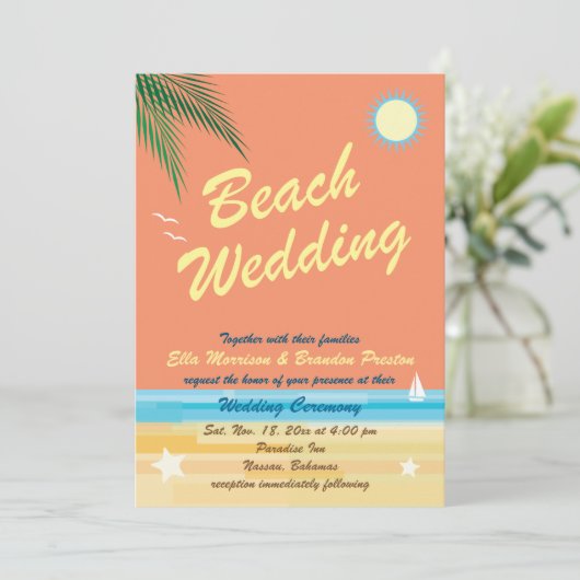 Orange Summer Wedding Einladung (Stehend Vorderseite)