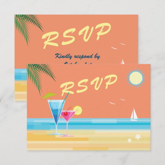 Orange Summer Wedding RSVP Karte (Vorne/Hinten)