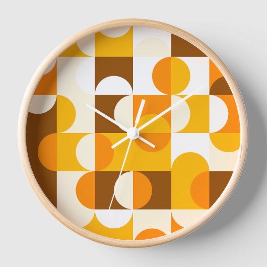 Orange Summer Yellow Dark Brown Retro Art Muster Uhr (Vorderseite)