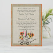 Orange Sunflower Country Wagon Hochzeit Einladung (Stehend Vorderseite)