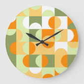 Orange Sunny Yellow Dunkel Green Retro Art Muster Große Wanduhr (Vorderseite)