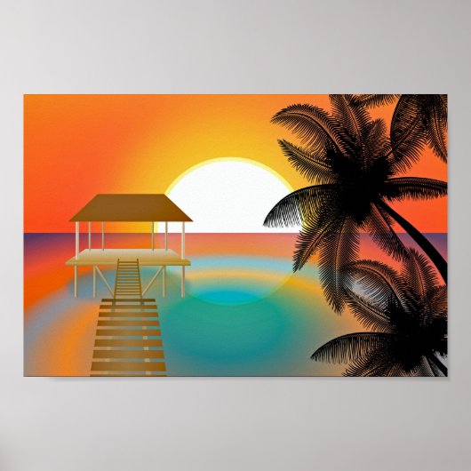 Orange Sunset Beach mit Palmenhain Poster (Vorne)