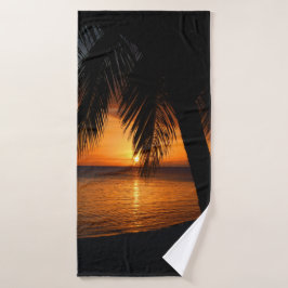 Orange Sunset Beach Tropical Island Palm Tree Badhandtuch Set