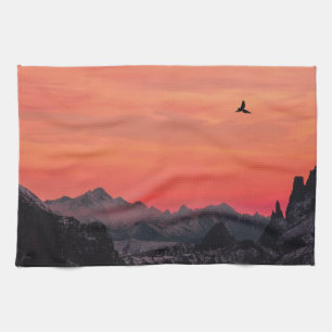 Orange Sunset Bird in Sky Geschirrtuch