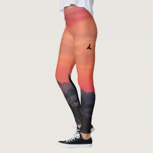 Orange Sunset Bird in Sky Leggings