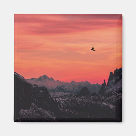 Orange Sunset Bird in Sky Magnet (Vorne)