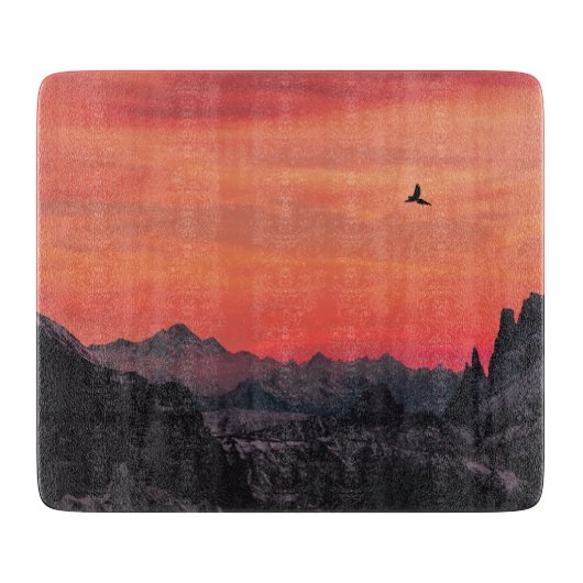Orange Sunset Bird in Sky Schneidebrett (Vorderseite)