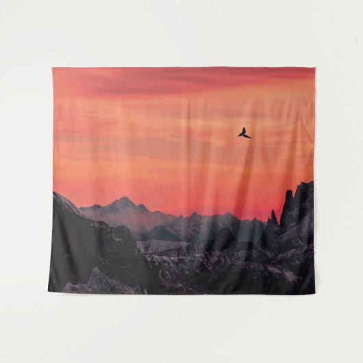 Orange Sunset Bird in Sky Wandteppich (Vorderseite (Horizontal))