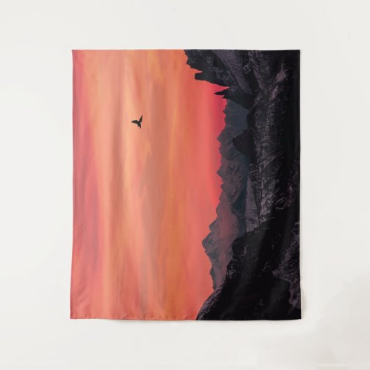 Orange Sunset Bird in Sky Wandteppich (Vorderseite)