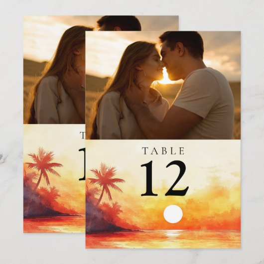 Orange Sunset Foto Tischnummer (Vorne/Hinten)