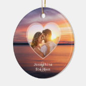 Orange Sunset Heart Couple Foto und Namen Keramik Ornament (Links)