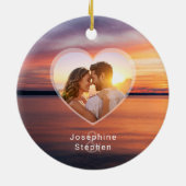 Orange Sunset Heart Couple Foto und Namen Keramik Ornament (Hinten)
