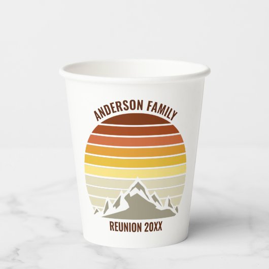 Orange Sunset Mountain Retro Family Wiedersehen Pa Pappbecher (Rückseite)