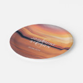 Orange Sunset Over Lake Couple's Names Wedding Pappteller (Schrägansicht)