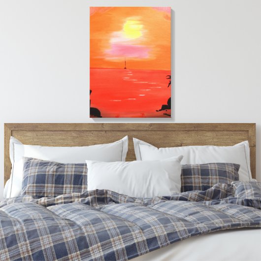 Orange Sunset Sky Malerei Wrapped Canvas Leinwanddruck (Insitu (Schlafzimmer))