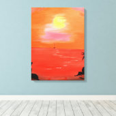 Orange Sunset Sky Malerei Wrapped Canvas Leinwanddruck (Insitu (Holzboden))