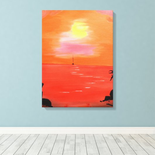 Orange Sunset Sky Malerei Wrapped Canvas Leinwanddruck (Insitu (Holzboden))