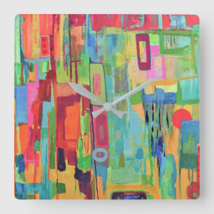 Orange Sunshine Wall Clock Quadratische Wanduhr