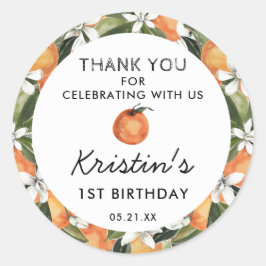 Orange Süsse 1. Geburtstag Vielen Dank Runder Aufkleber