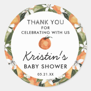 Orange Süsse Baby Dusche Vielen Dank für Ihre Unte Runder Aufkleber