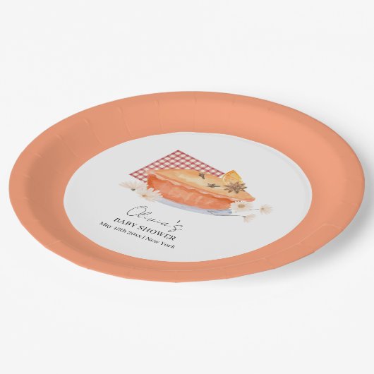 Orange Süsse Pie Blume Fall Baby Dusche Pappteller (Schrägansicht)