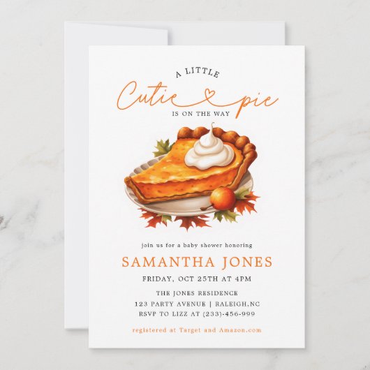 Orange Süsse Pie Pumpkin Fall Babydusche (Vorderseite)