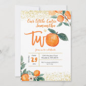 Orange Süsse Second Birthday Gold Glitzer Einladung (Vorderseite)