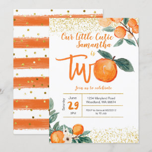 Orange Süsse Second Birthday Gold Glitzer Einladung