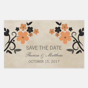 Orange süße Vintage-Blumen-Save-the-Date-Aufkleber Rechteckiger Aufkleber