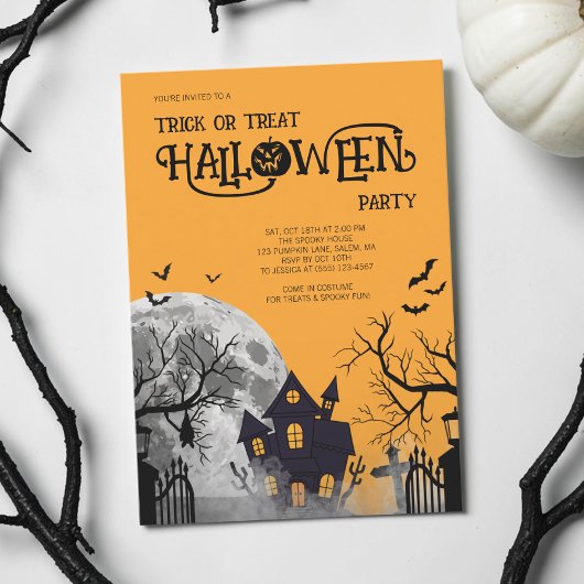 Orange Süßes-oder-Saures-Halloween-Kostüm-Party Einladung