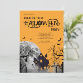 Orange Süßes-oder-Saures-Halloween-Kostüm-Party Einladung (Stehend Vorderseite)