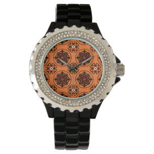 Orange-Suzani-Muster Armbanduhr