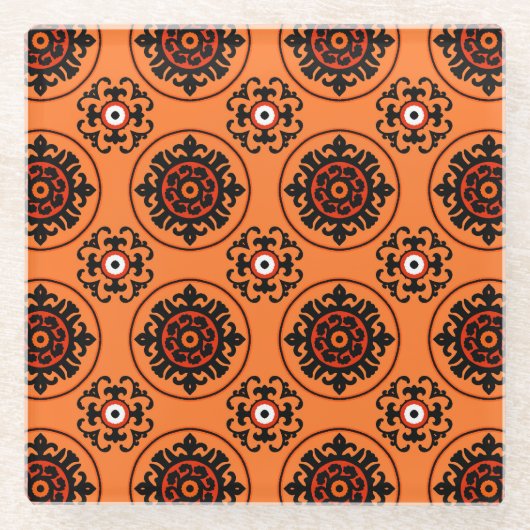 Orange Suzani Muster Glasuntersetzer (Vorderseite)