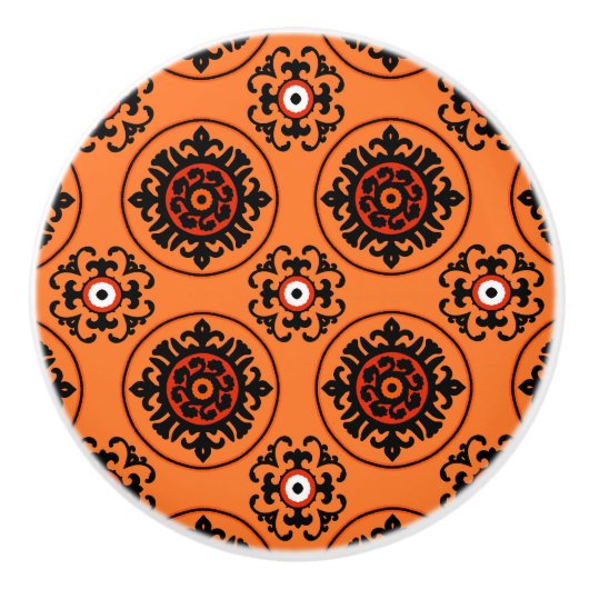 Orange-Suzani-Muster Keramikknauf (Vorderseite)