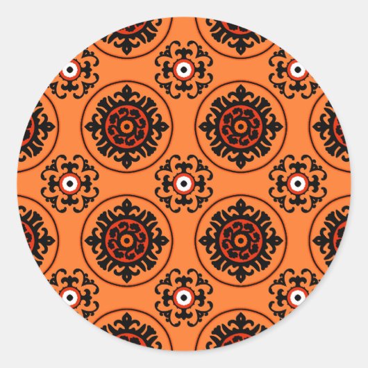 Orange Suzani Muster Runder Aufkleber (Vorderseite)