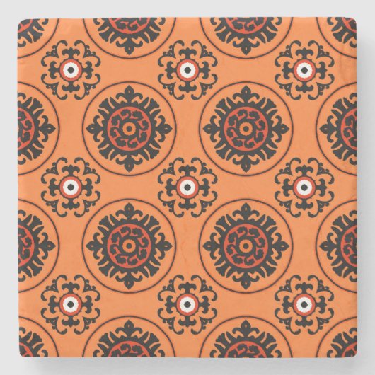 Orange-Suzani-Muster Steinuntersetzer (Vorderseite)