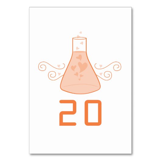 Orange Sweet Chemistry Wedding Table Card Tischnummer (Vorderseite)