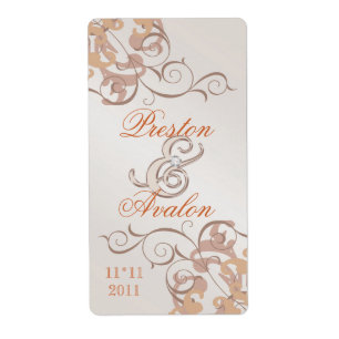 Orange Swirl Champagne Jeweled Wine Label