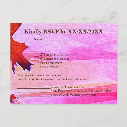 Orange Swirl Pink UAWG Menu Postkarte Herbst (Vorderseite)