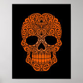 Orange Swirling Sugar Skull auf schwarz Poster (Vorne)