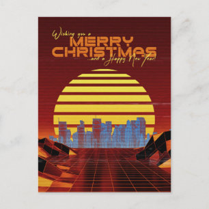 Orange Synthwave Christmas Feiertagspostkarte
