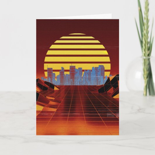 Orange Synthwave Greetings Card Feiertagskarte (Vorderseite)