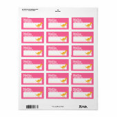 Orange T-Rex Hallo Mein Name ist Abzeichen Pink Adressaufkleber (Vorne)