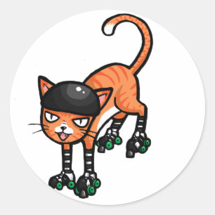 Orange Tabby auf rollerskates Runder Aufkleber