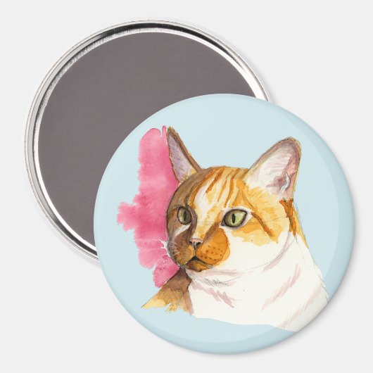 Orange Tabby Cat Aquarellmalerei Magnet (Vorderseite/Rückseite)