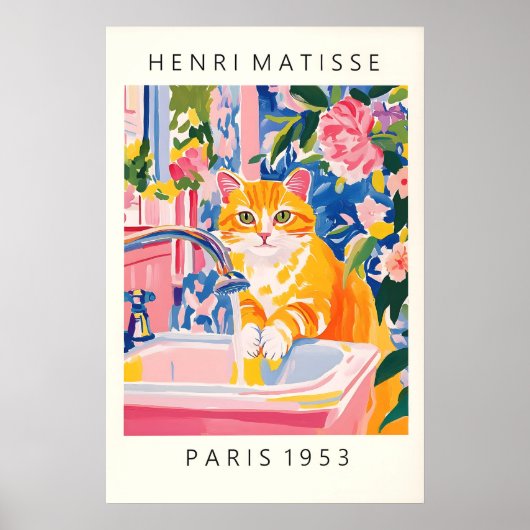 Orange Tabby Cat Art Print Matisse Style Bathroom Poster (Vorne)