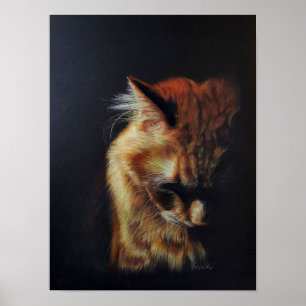 Orange Tabby Cat "Bleibe Strong" Farbige Stifte Ku Poster