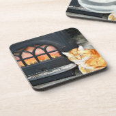 Orange Tabby Cat By Fire Untersetzer (Linke Seite)