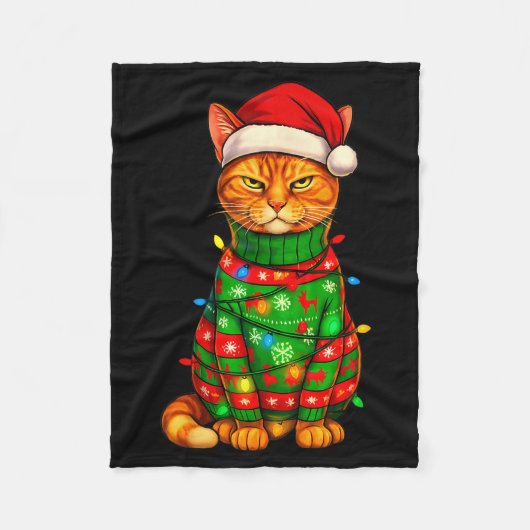 Orange Tabby Cat Christmas Lights Funny Santa Holi Fleecedecke (Vorderseite)